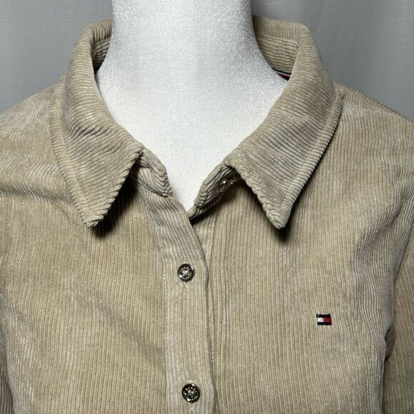 NWT Tommy Hilfiger Dress Women’s Sz 10 Sand Corduroy Button Collar Long Sleeve - Picture 4 of 13